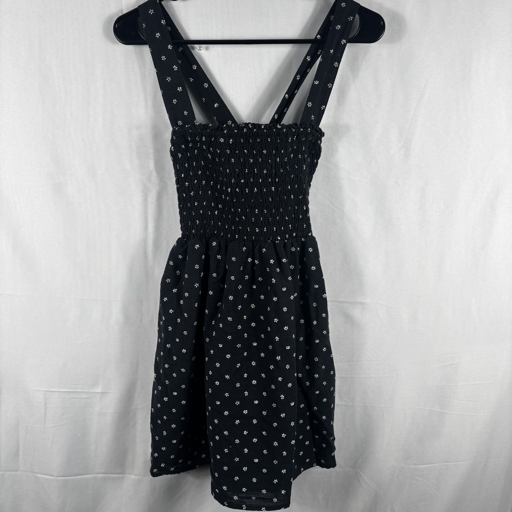 American Eagle Smocked Cross Back Floral Mini Dress Black Small